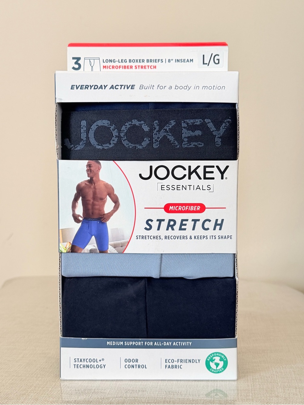 Jockey Essentials Microfiber Stretch Men's Long Leg Boxer Briefs 8" Inseam LARGE